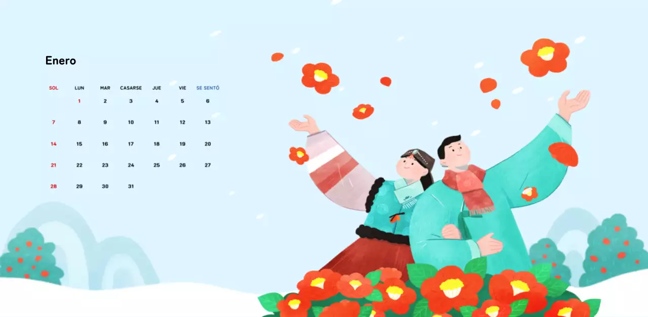 Un cálido calendario ilustrado de Año Nuevo