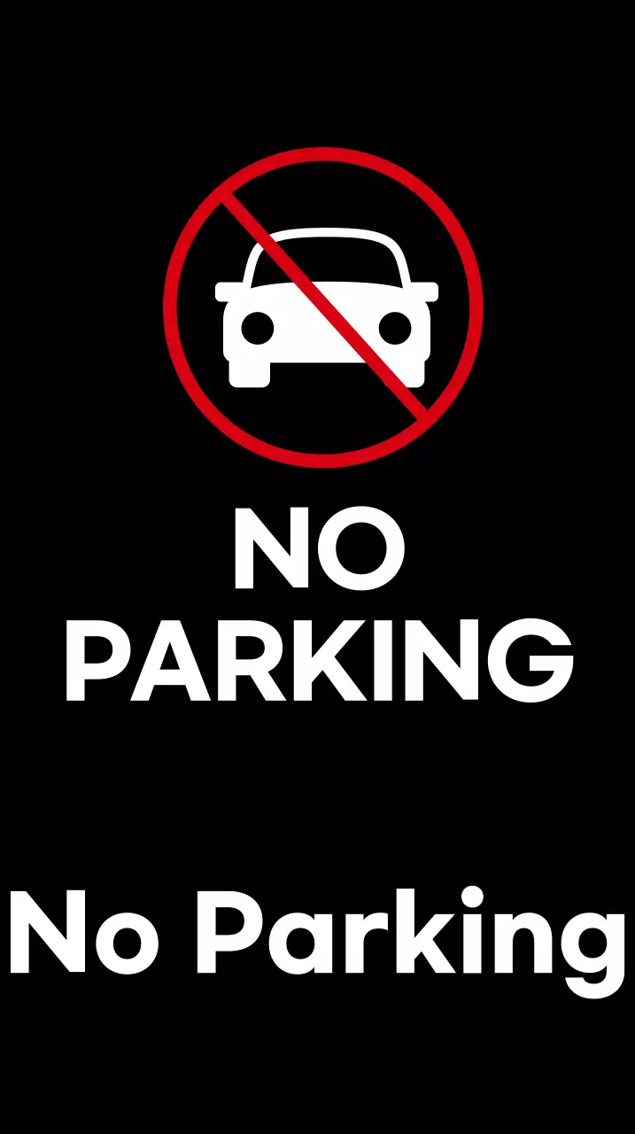 A simple, modern no parking sign in black and white