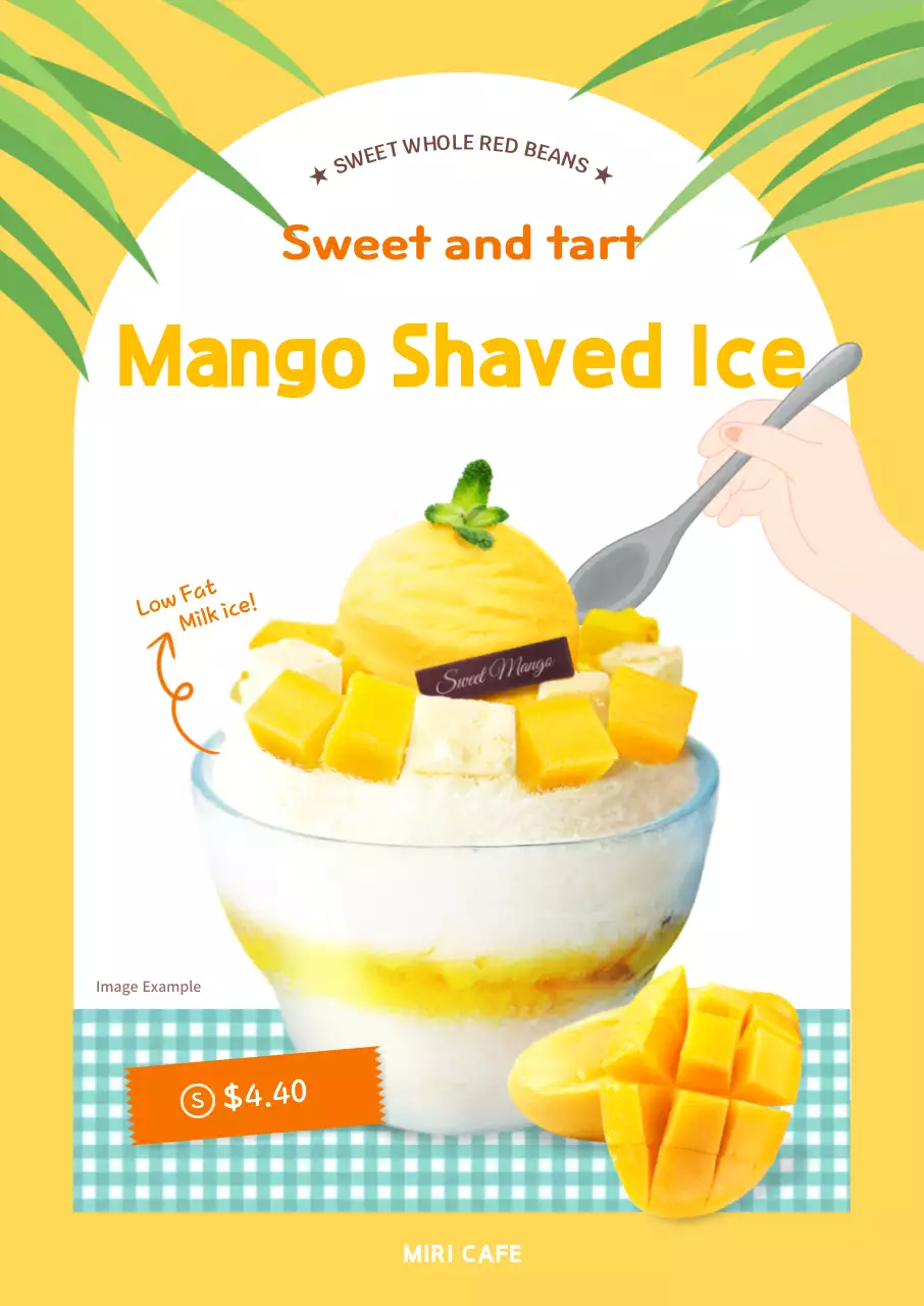 Mango shaved ice on a yellow background