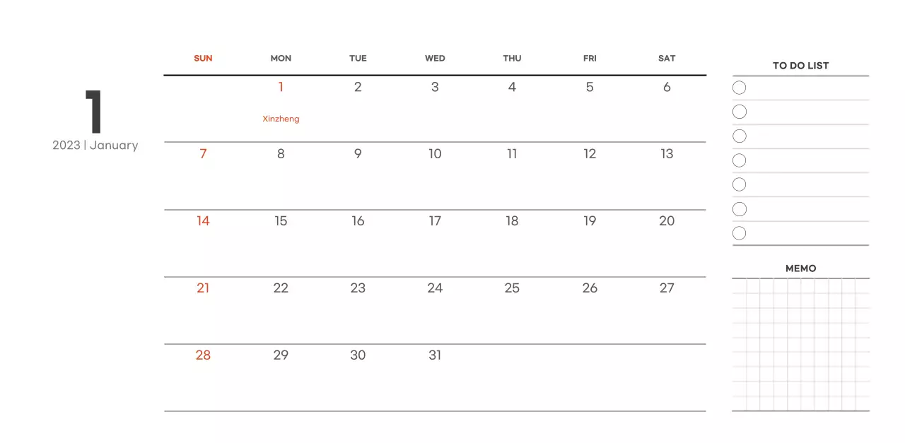 Simple, modern style cafe calendar