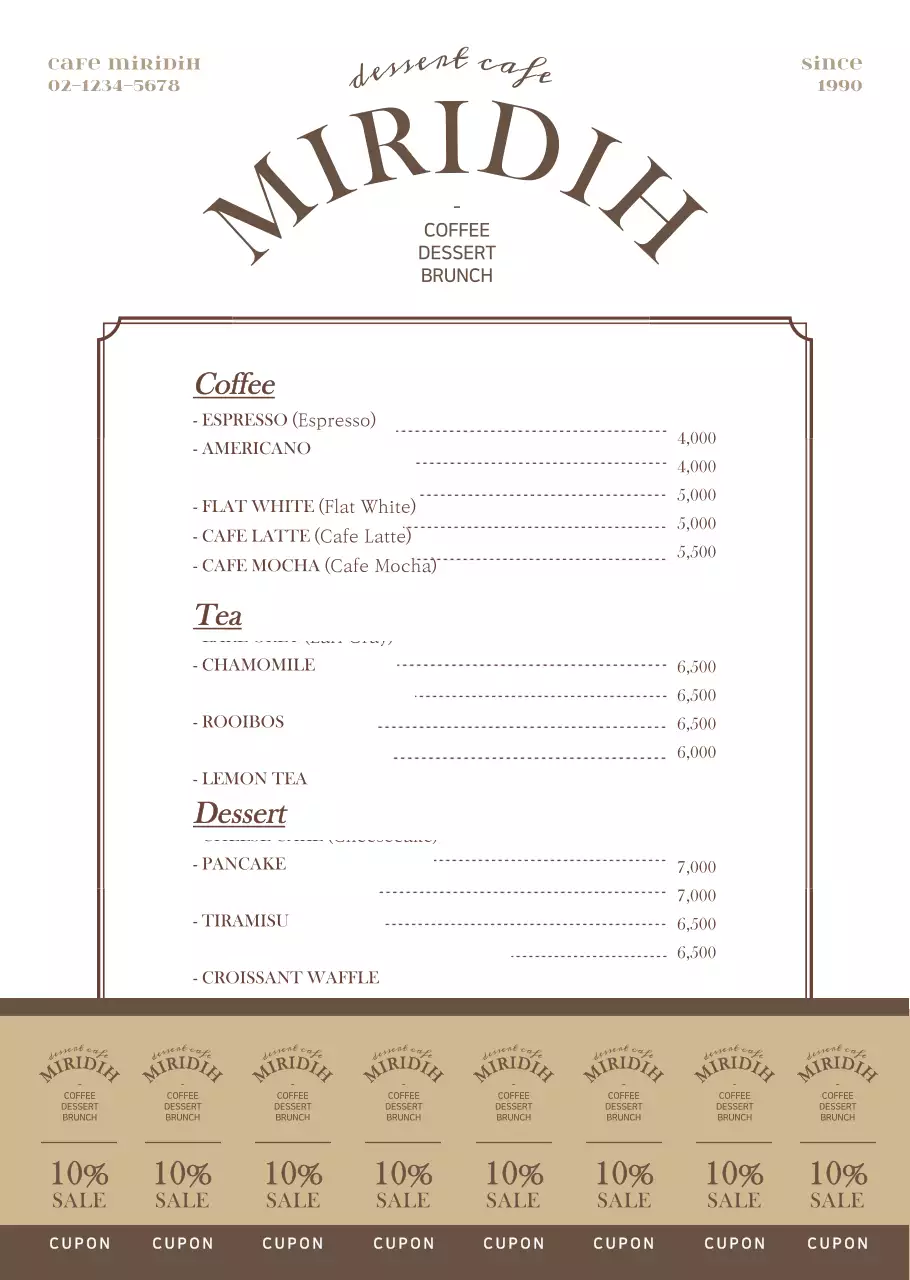 Gaya sederhana dan emosional dengan warna kuning dan coklat untuk mempromosikan dan menginformasikan menu kafe