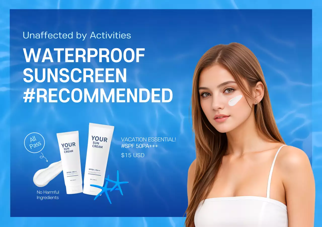 Blue Modern Sunscreen Advertisement Poster