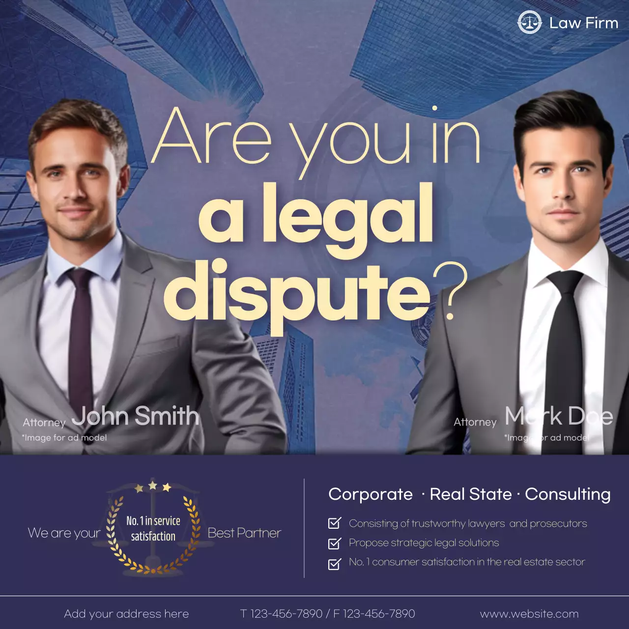 A simple law firm in purple and navy blue Social Media