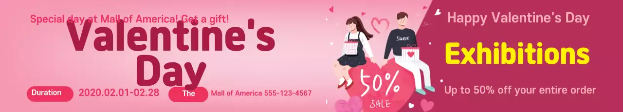 Banner de Exposições Rosa Trendy Valentine's