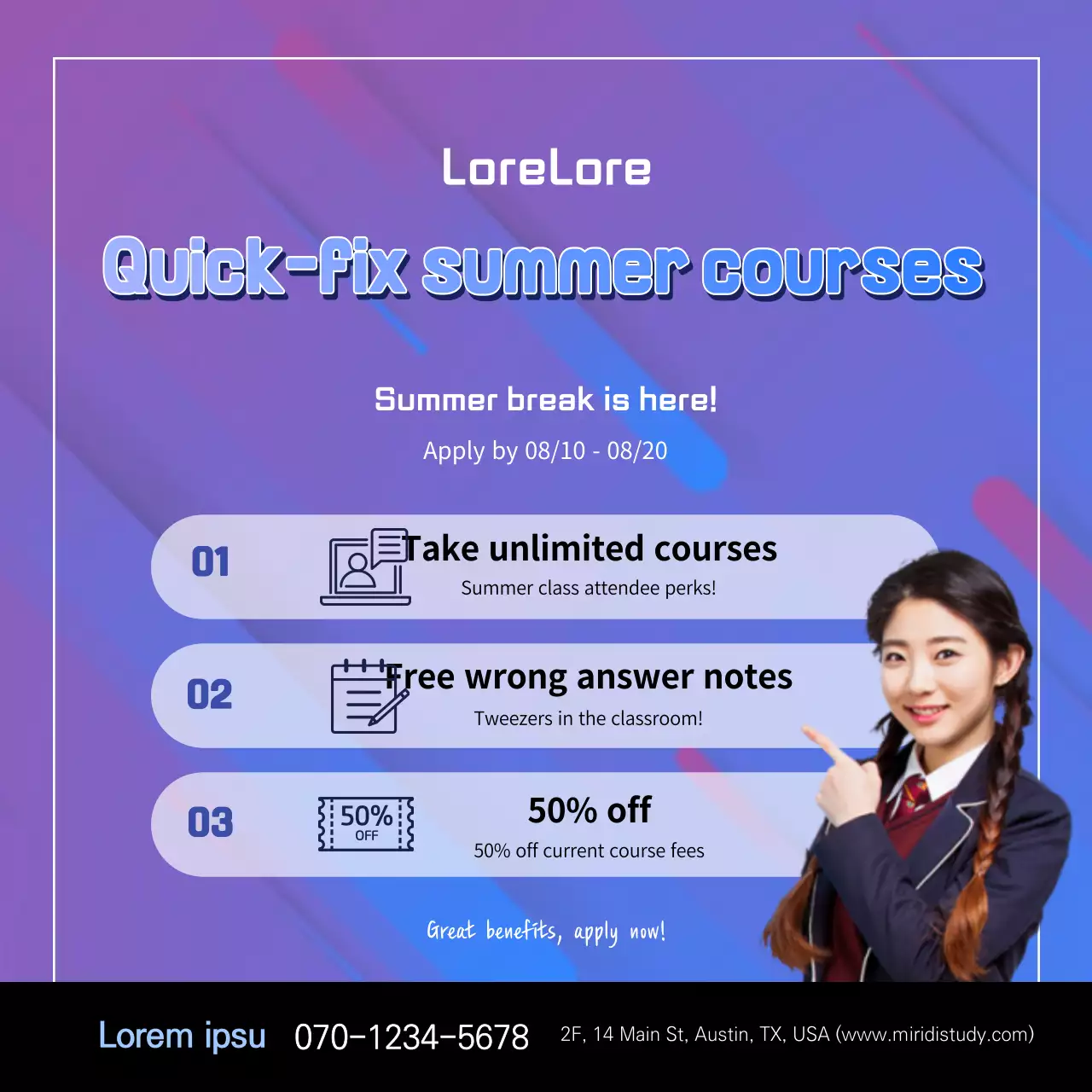 Purple Trendy Summer Courses Promotion Banner
