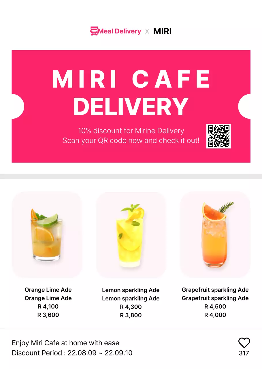 Poster pengiriman kafe berwarna merah muda