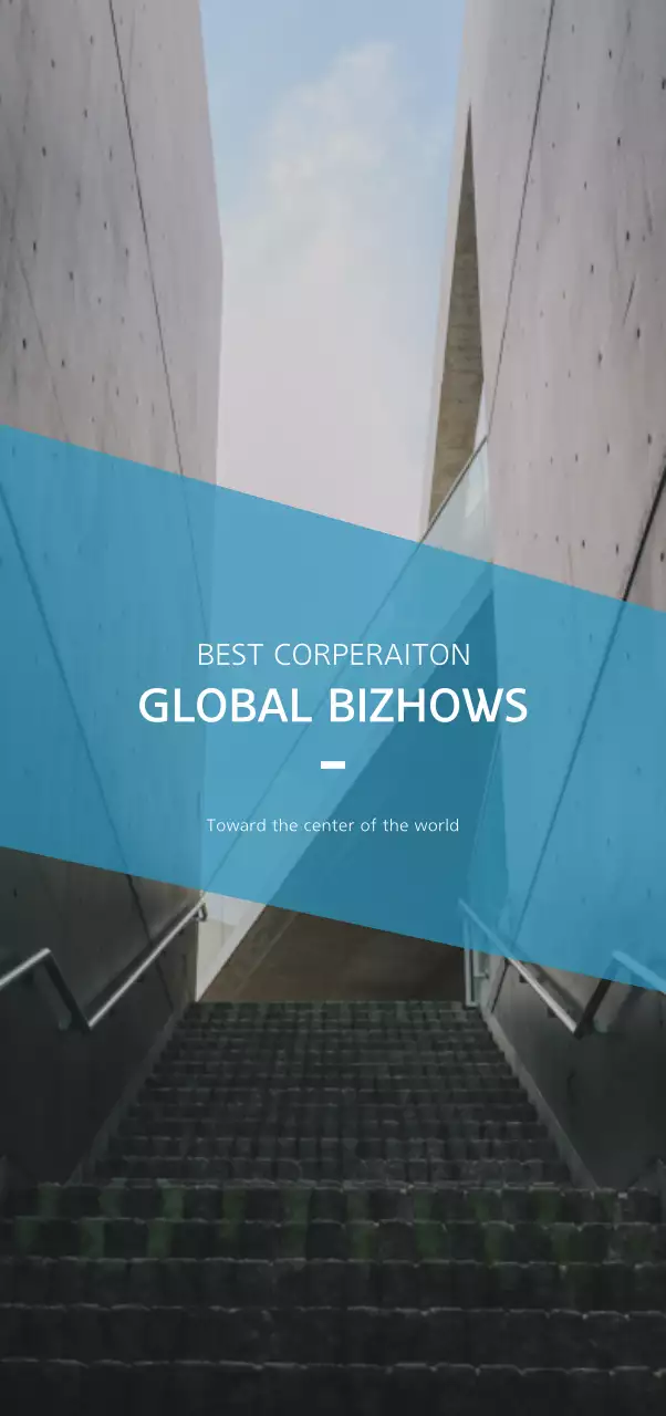 Business information in blue shapes