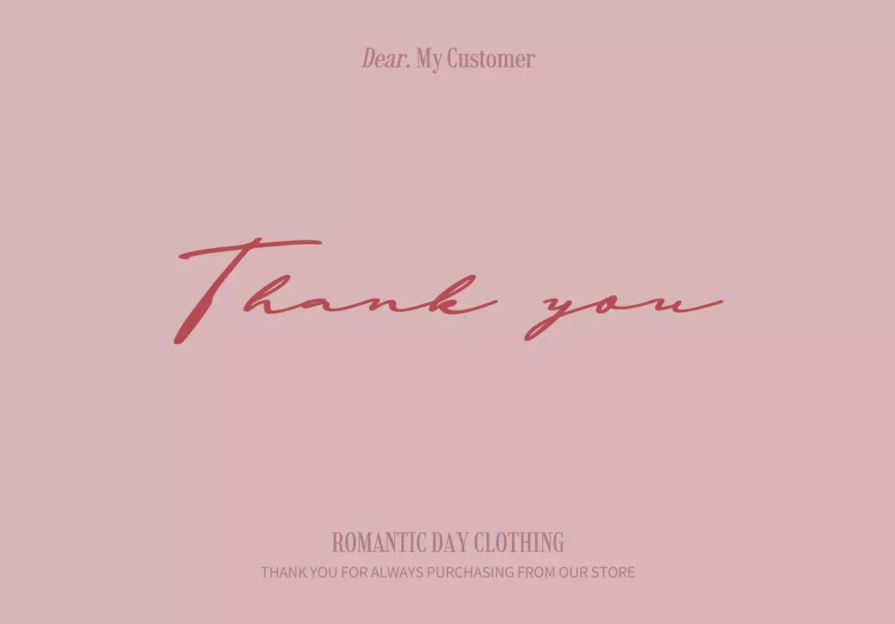A customer thank you card design for a shopping mall featuring pink, scribbled handwriting.