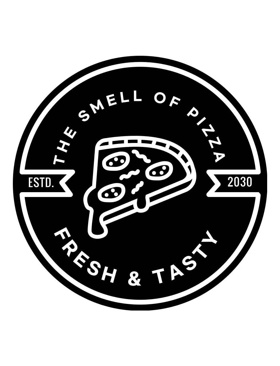 Symbolic logo pizza with a clean vintage badge in black