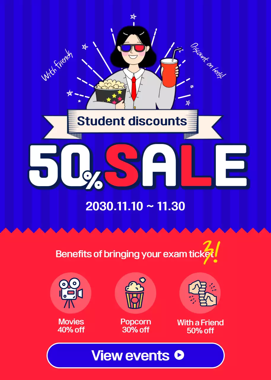 Blue Trendy Student Sale Promotion Poster