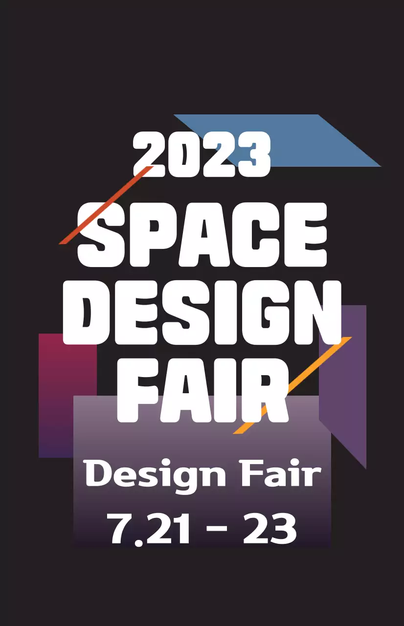 Promote a spatial design fair with colorful illustrations of shapes and text.