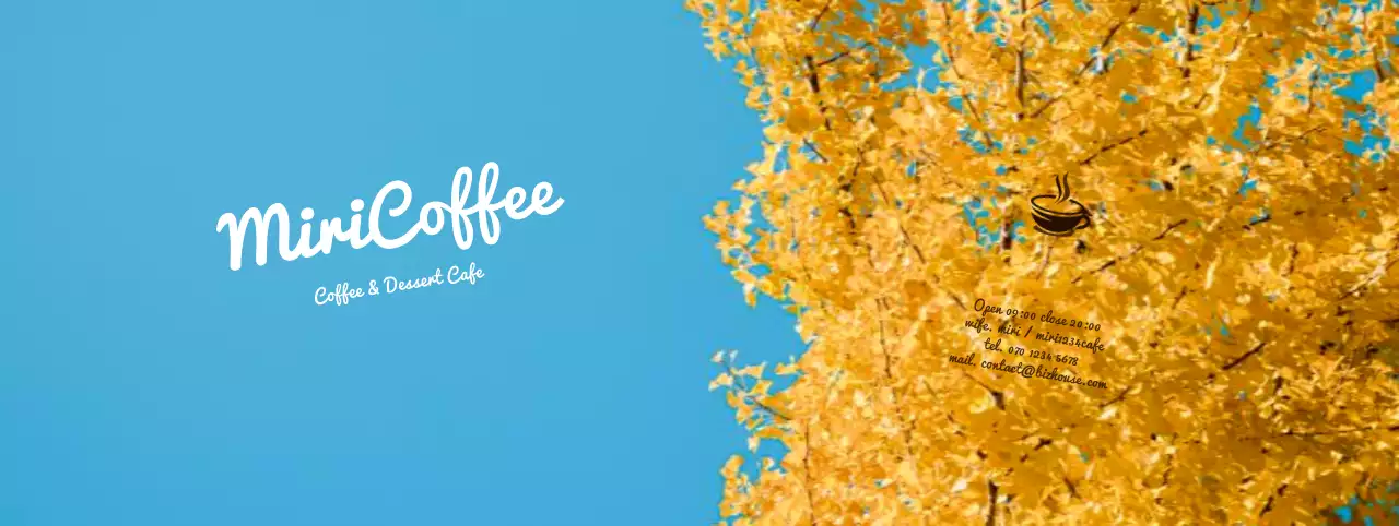 Promote your cafe with an autumnal ginkgo biloba scene in light blue and yellow.
