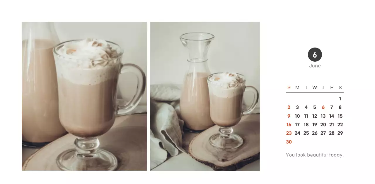 Simple, modern style cafe calendar