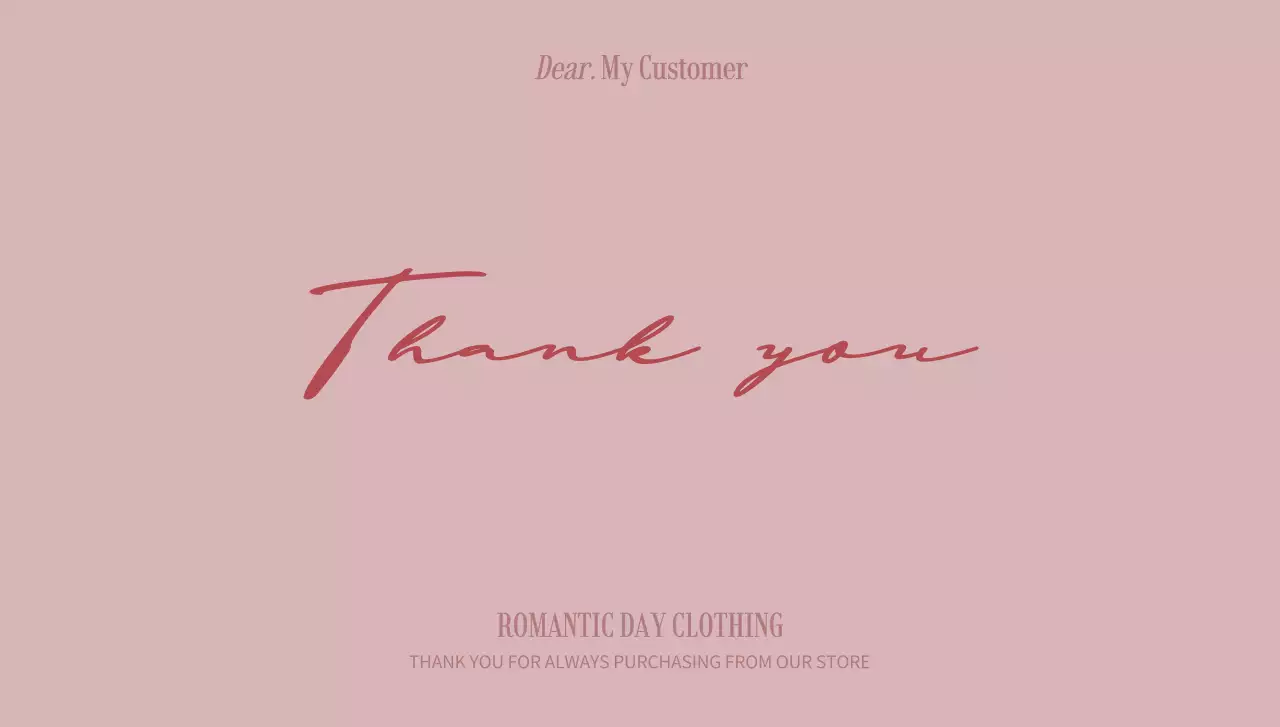 A customer thank you card design for a shopping mall featuring pink, scribbled handwriting.