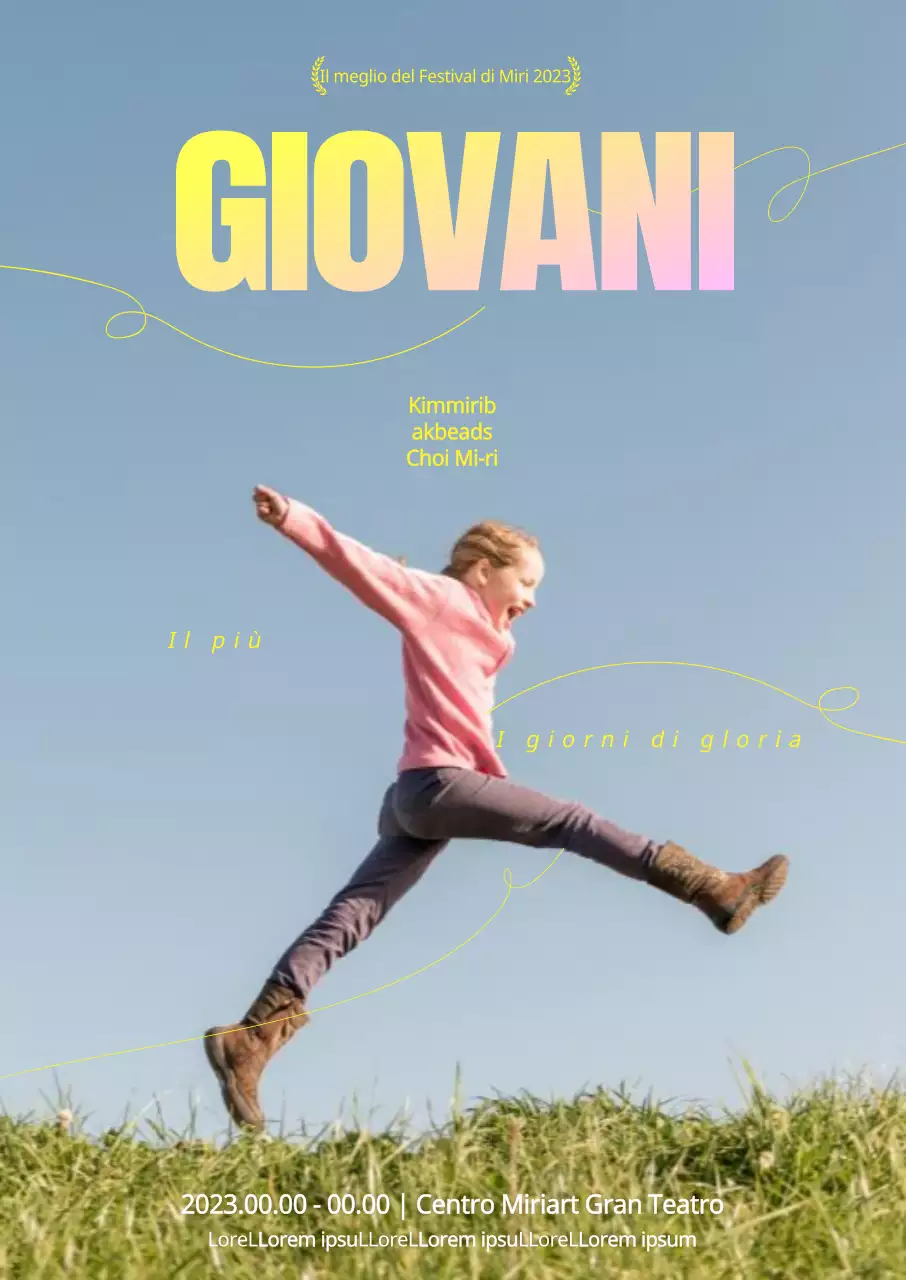 Una rappresentazione teatrale di linee dinamiche e layout di caratteri su uno sfondo di cielo autunnale e foto giovanili.