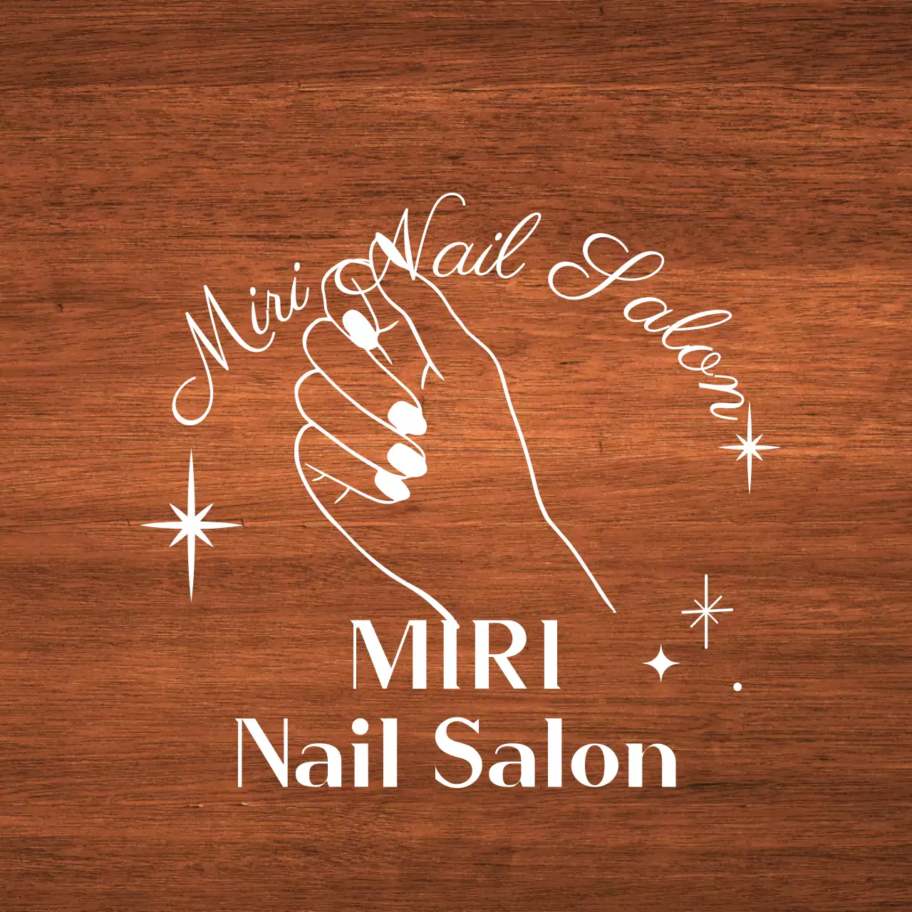 A classic nail salon sign with white text and a star hand line illustration.