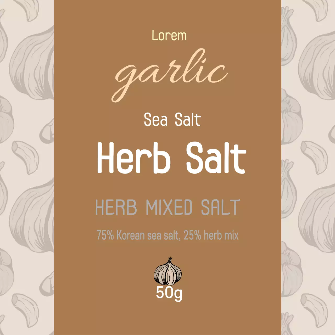 Pola ilustrasi krem label makanan garam bawang putih antik