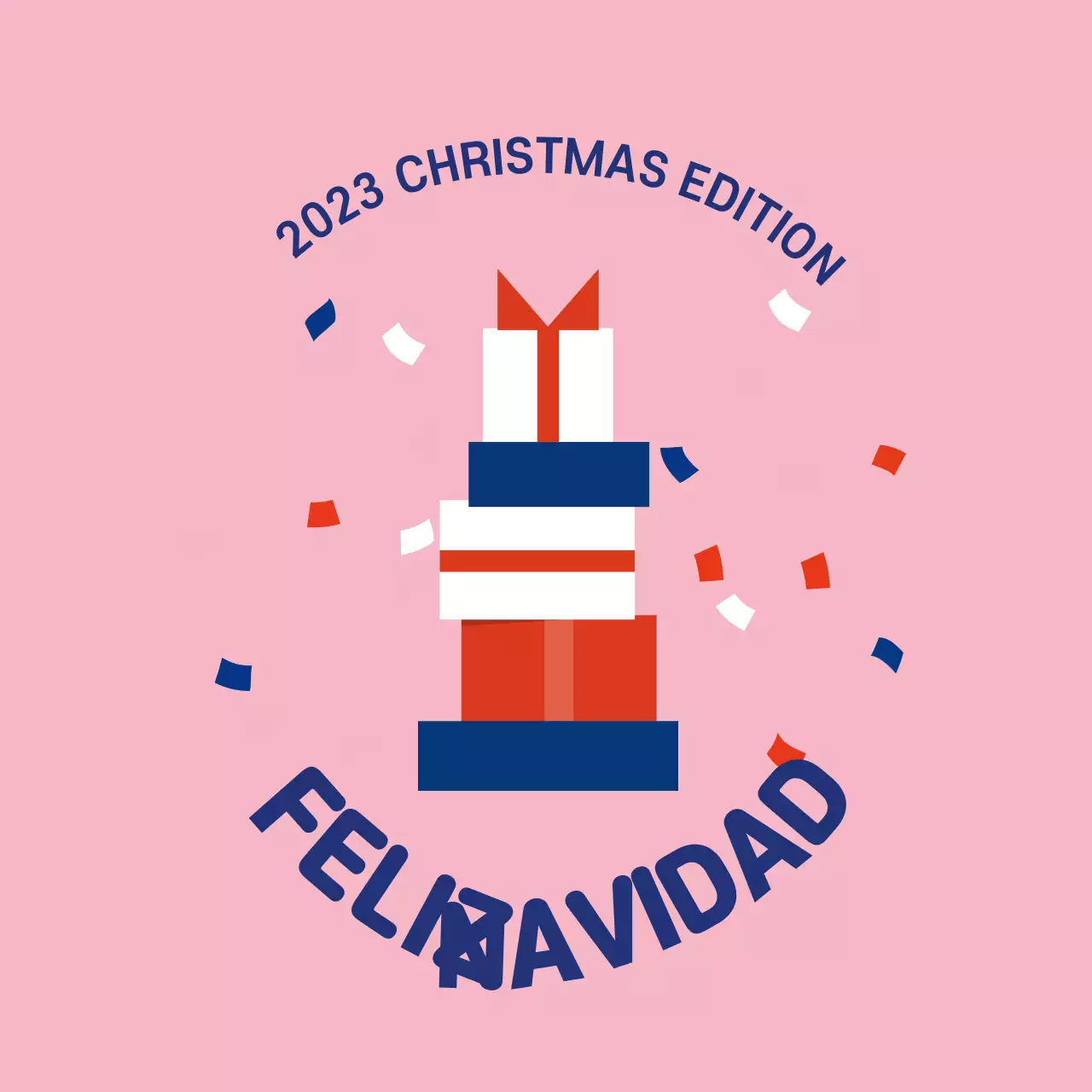 Blue Pink Red Illustration Christmas Gift Label