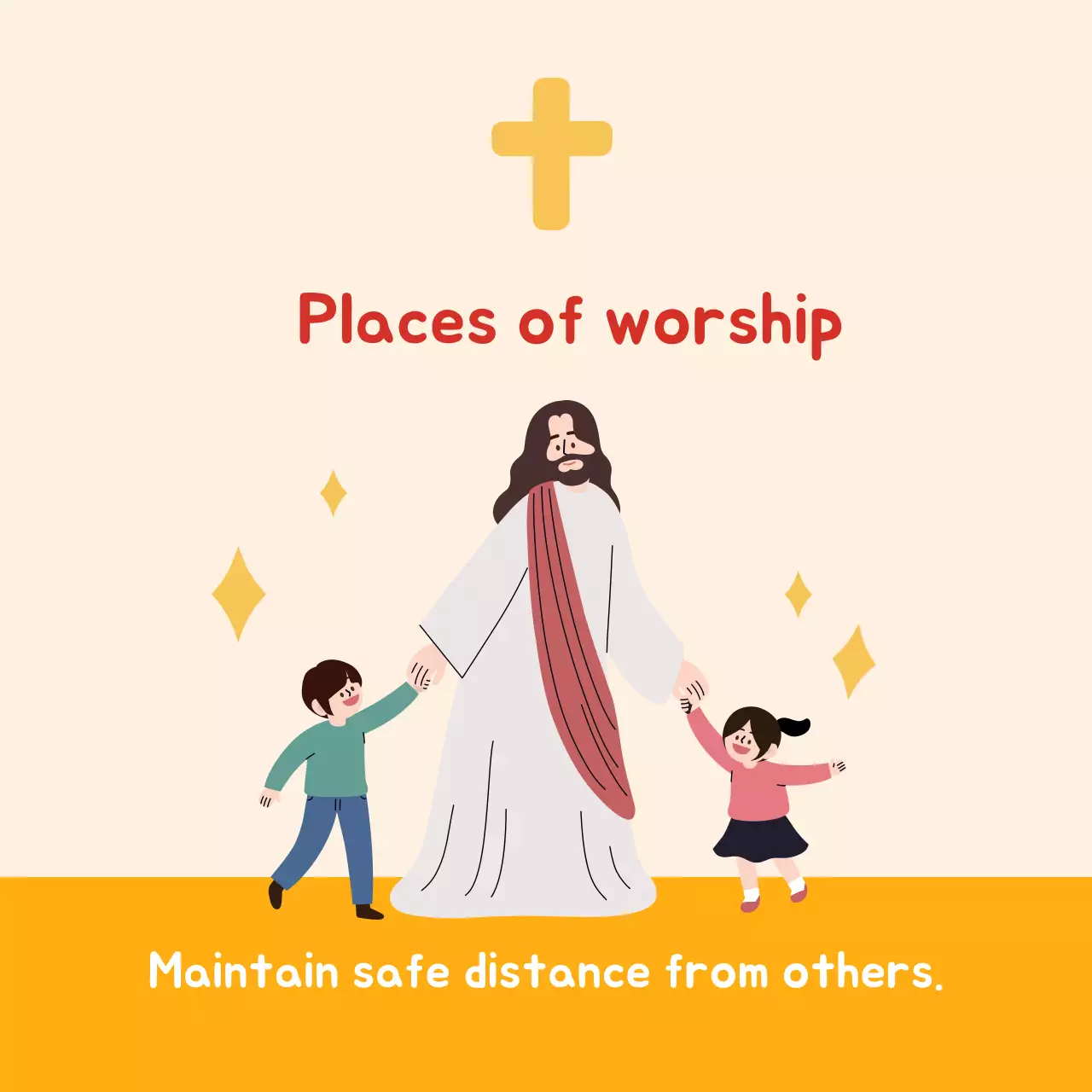 Yellow illustration cute church corona distancing