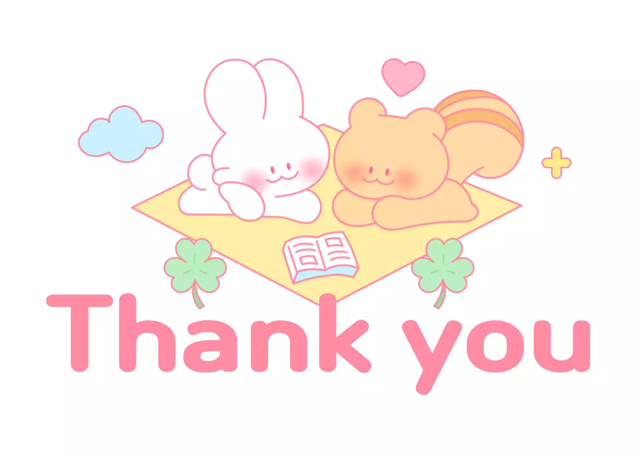 Ucapan terima kasih dekoratif dengan ilustrasi karakter kelinci dan tupai yang lucu