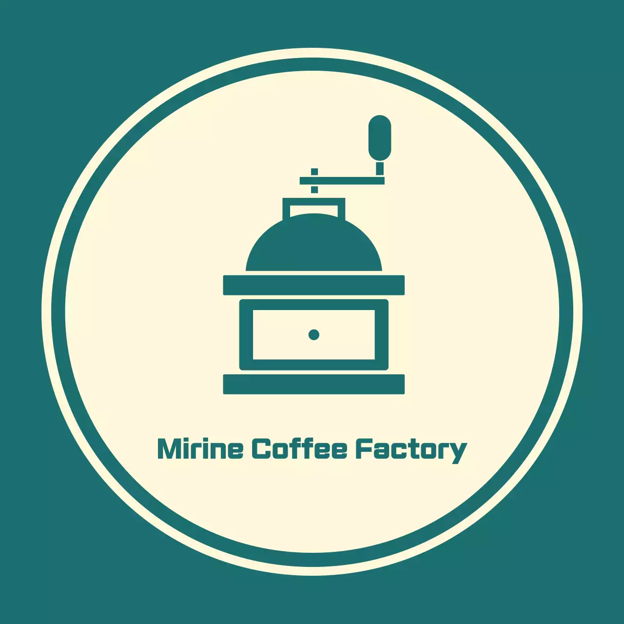 Coffee cafe balsa with a turquoise line depicting a coffee grinder