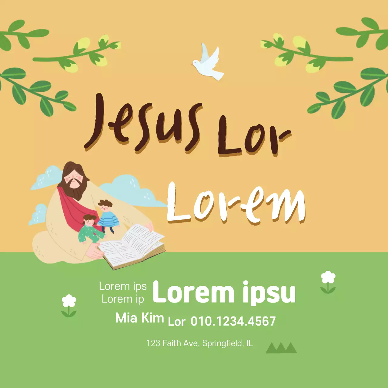 Yellow illustration cute church Easter thanksgiving service promotion