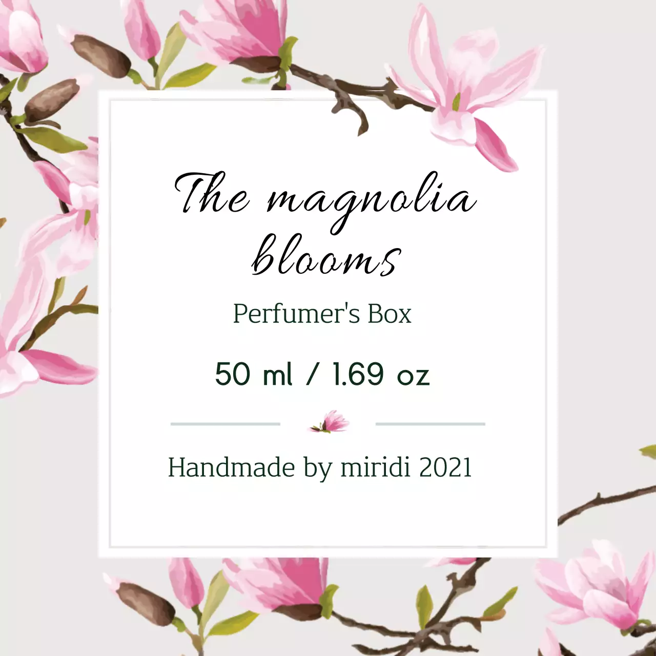 Label parfum vintage dengan ilustrasi abu-abu