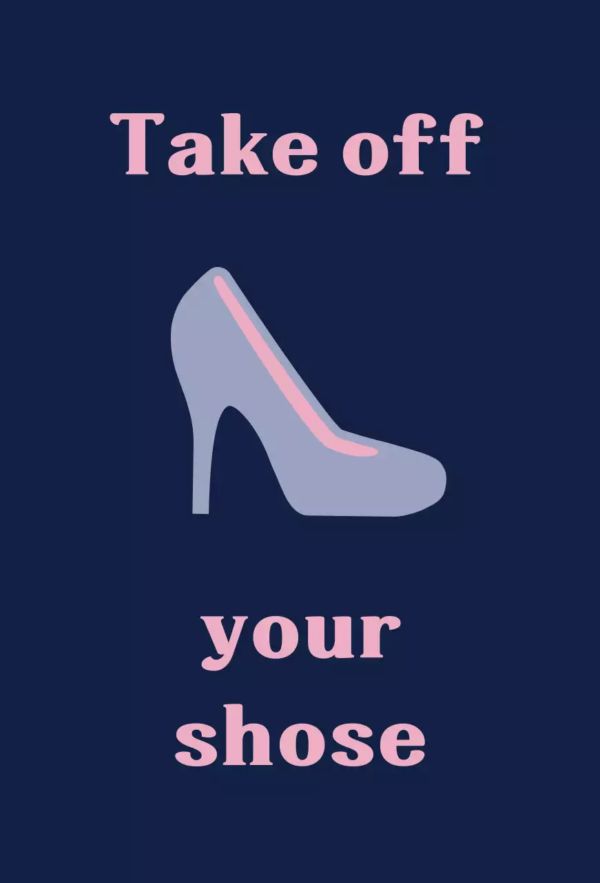 A balsa with a navy blue background that asks you to remove your shoes.