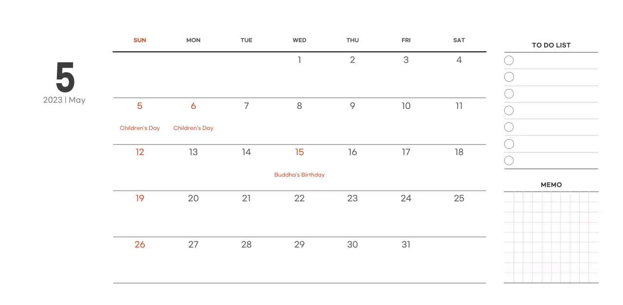 Simple, modern style cafe calendar