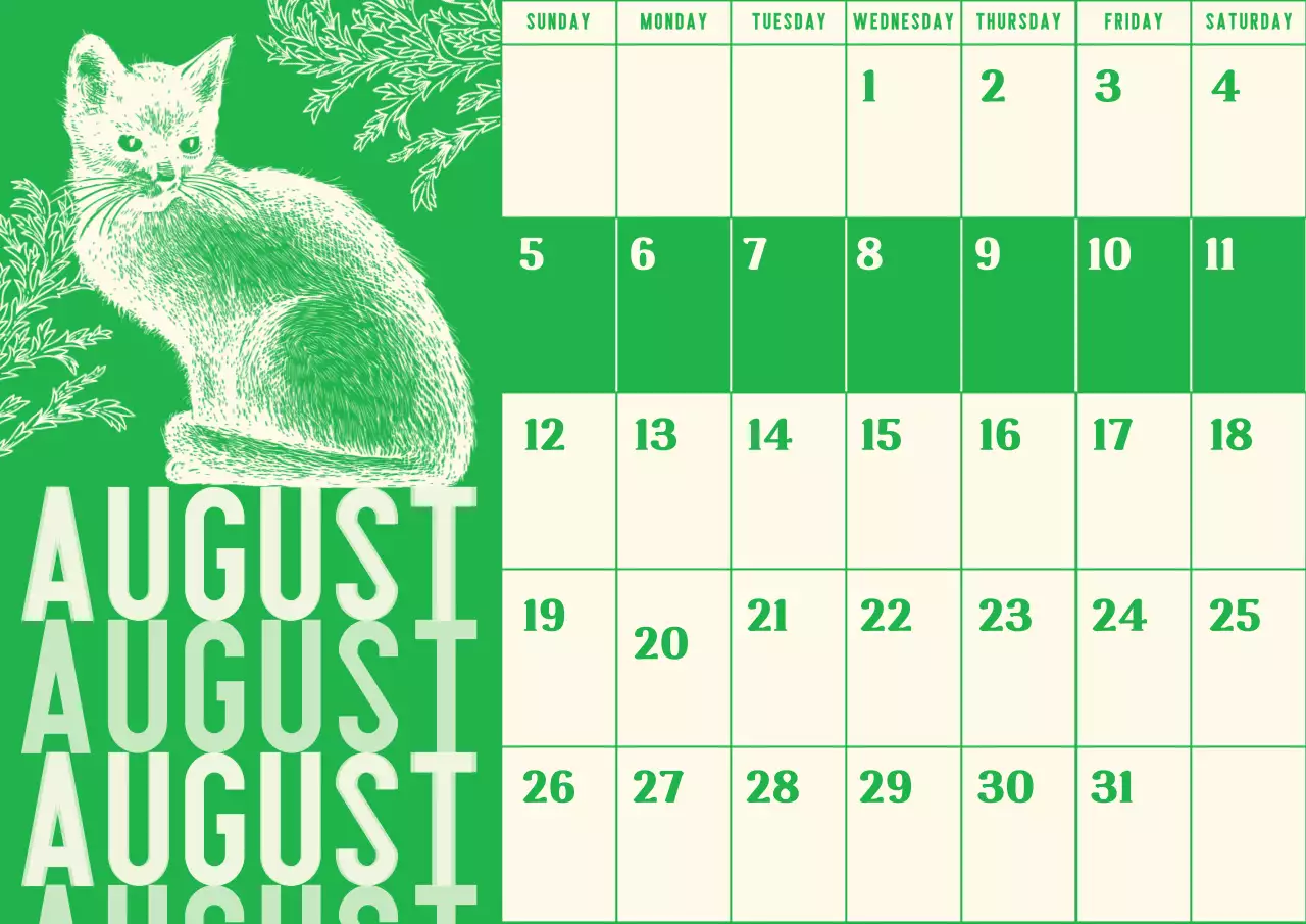 Sentimental vintage illustrated musings calendar with a green background