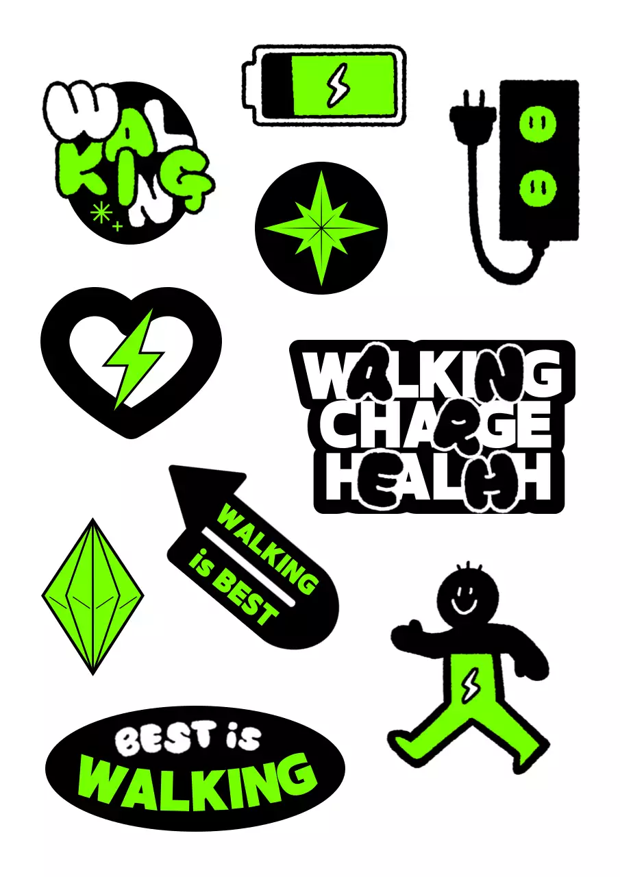 Hàng hóa chiến dịch đi bộ với ý tưởng sạc lại sức khỏe của bạn với màu đen và xanh huỳnh quang