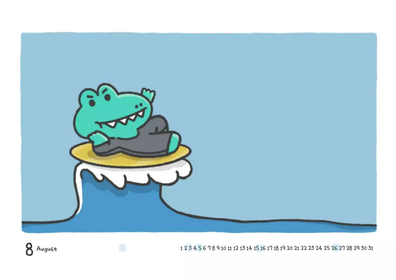 Blue Comic Surfing Calendar Poster