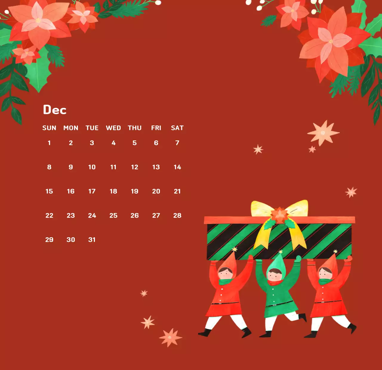 Lịch năm mới với hình ảnh minh họa ấm áp