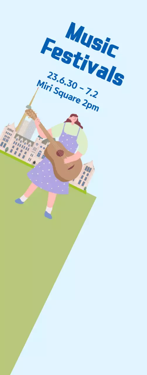 Music festival promotion medium on light blue, green grass background