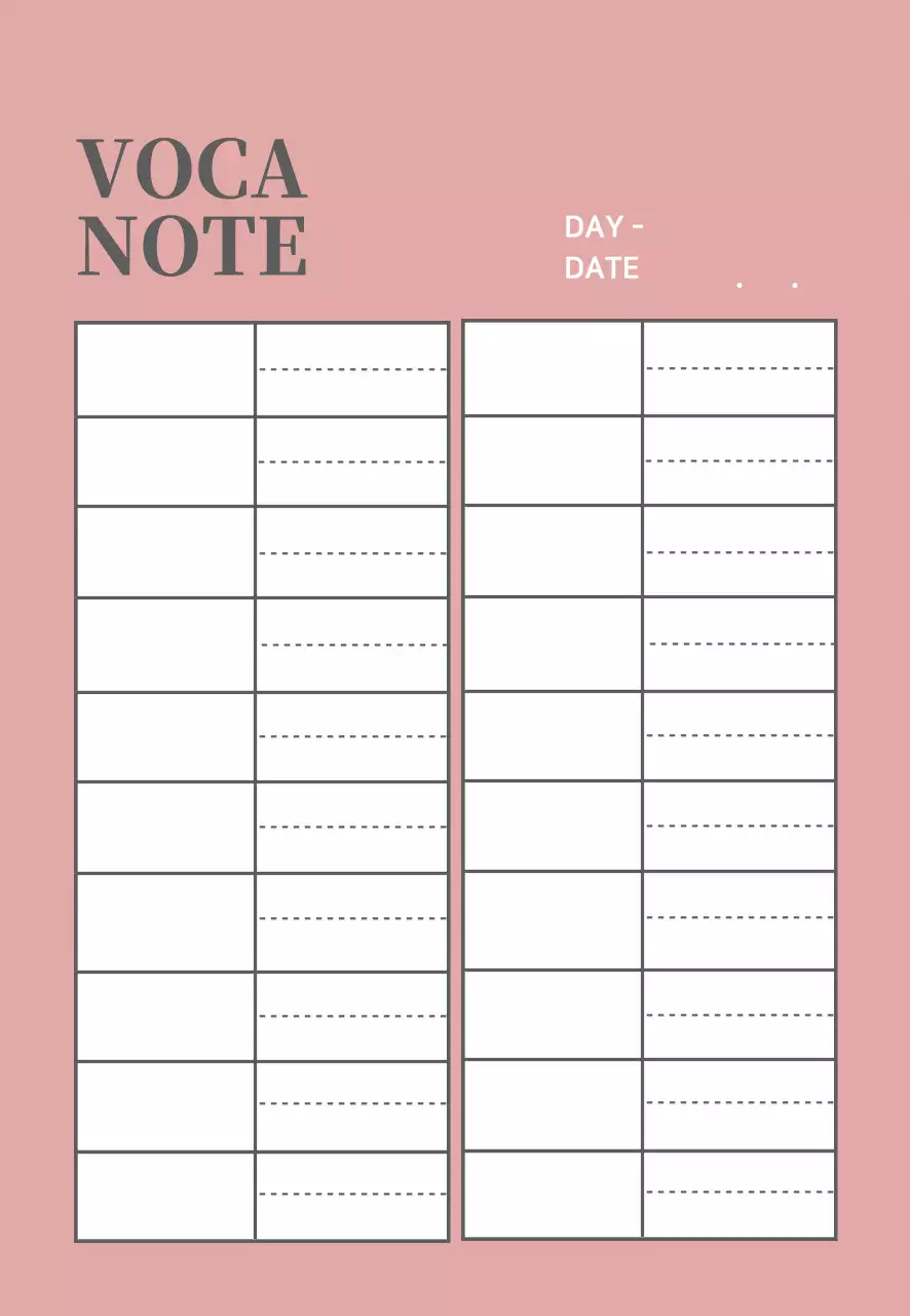 danh sách từ đơn giản dòng màu hồng