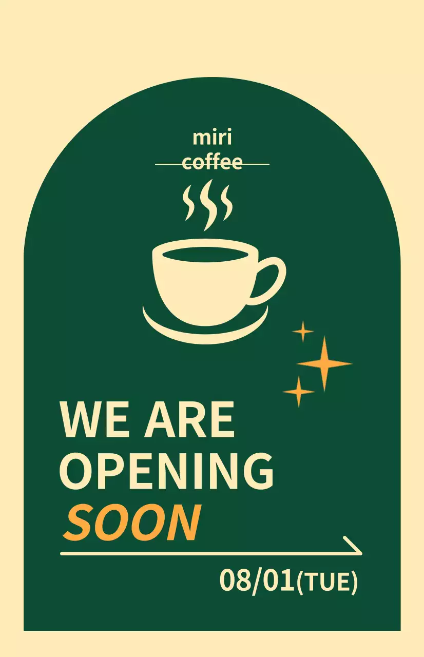  Bandeira para as próximas janelas com um ícone de café sobre um fundo amarelo claro e verde