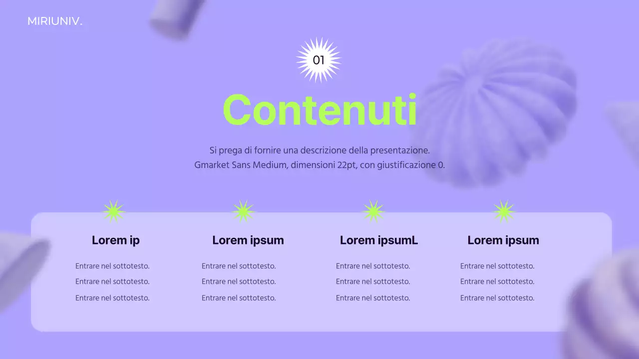 Utilizzare elementi 3D su uno sfondo color malva per creare un senso di spazio e informare la strategia pubblicitaria.