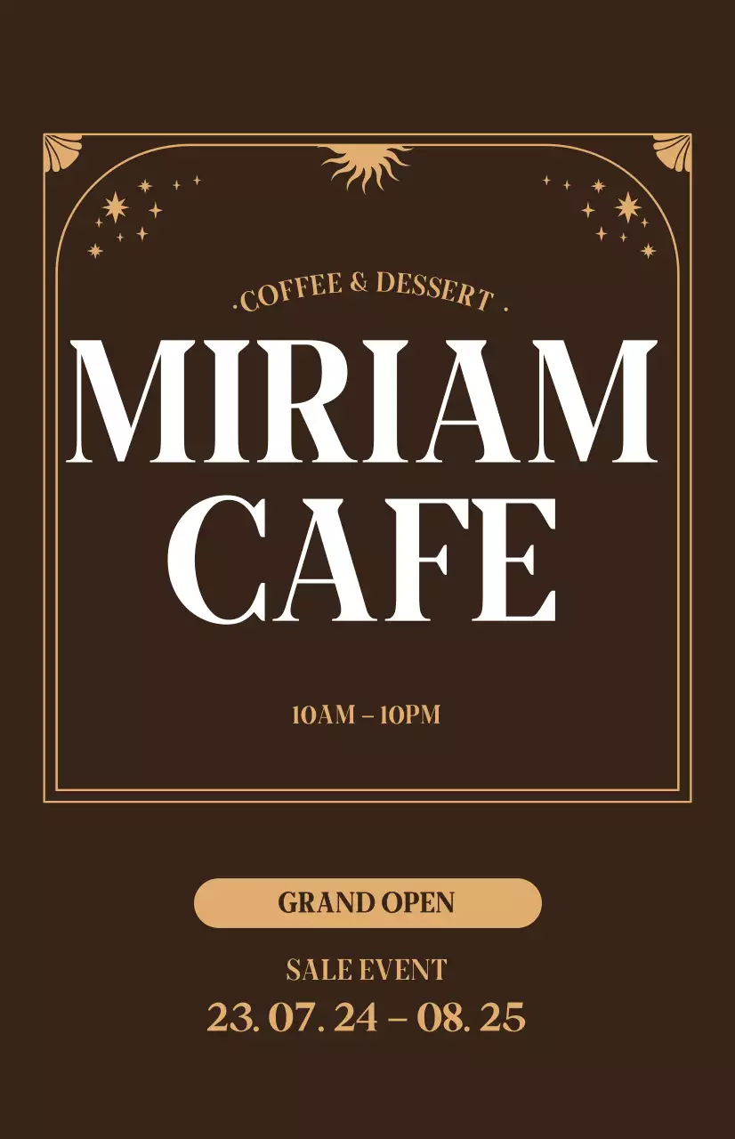 Promote a cafe opening discount with a beige mood on a brown background