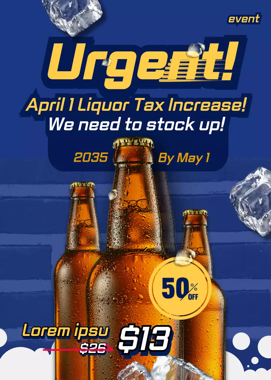 Uma venda de cerveja gelada em azul-marinho e amarelo