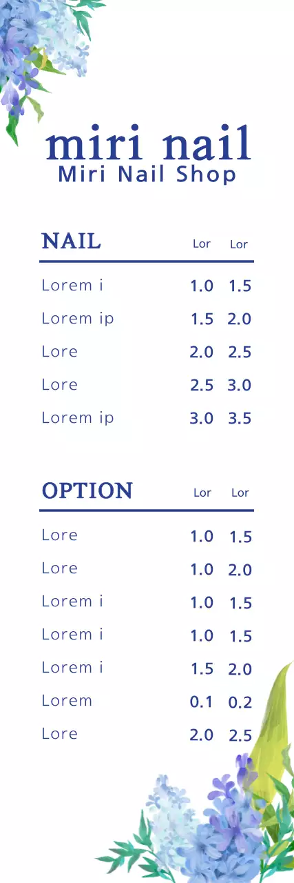 Banner de menu de unhas elegante azul