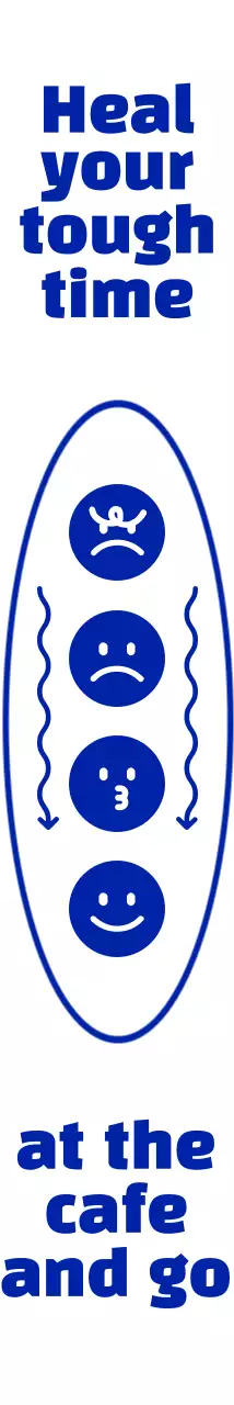 Kafe bergaya kombinasi emoji dan frasa teks berwarna biru tua, bersih dan sederhana