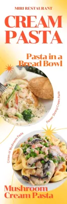 Trendy western pasta menu with a fresh yellow color gradient and rhythmic lines and shapes.