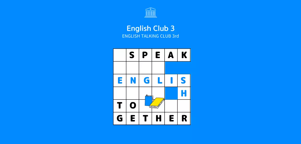 Promote your English club with a blue background and line illustration