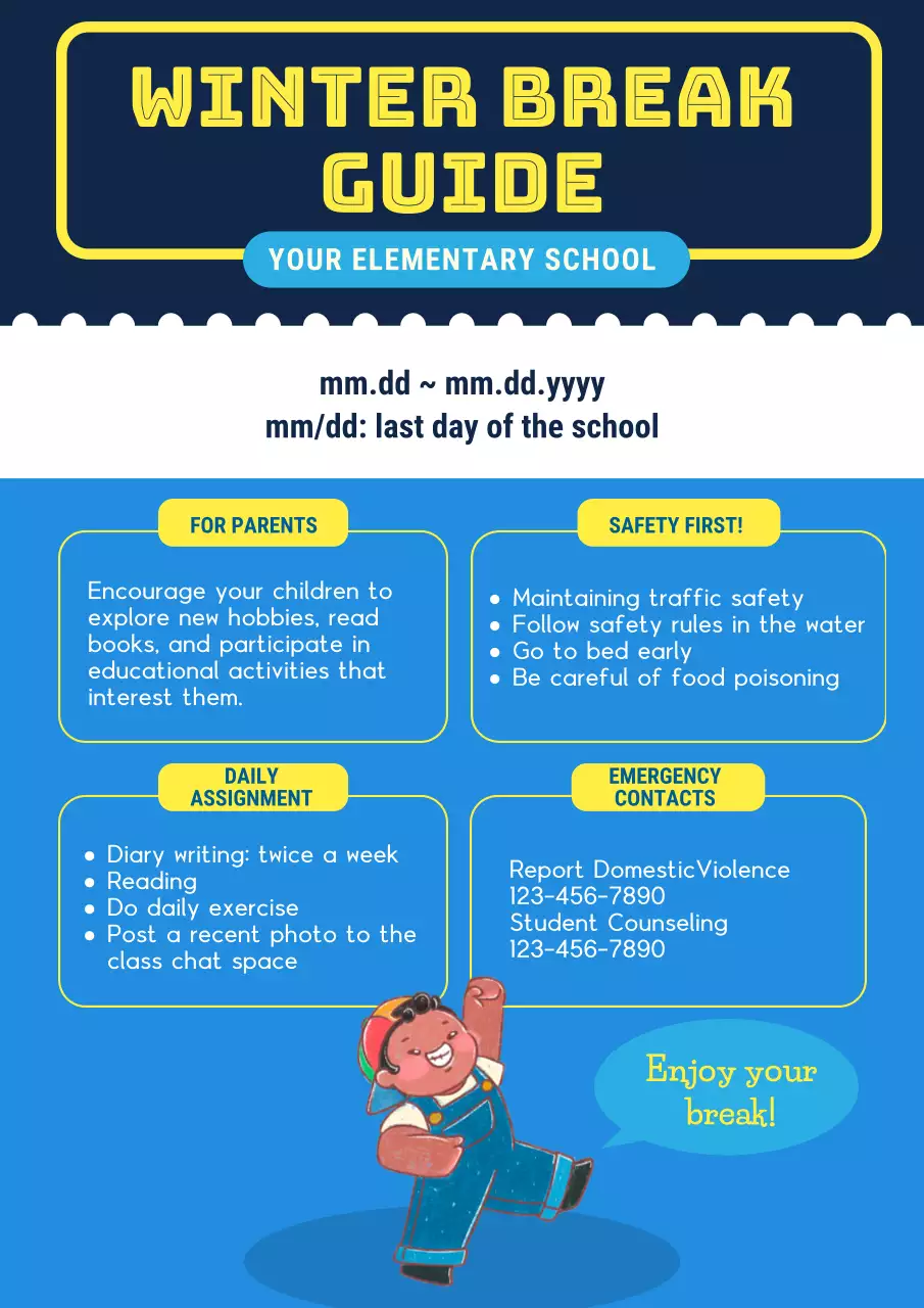 Blue and yellow winter vacation planner
