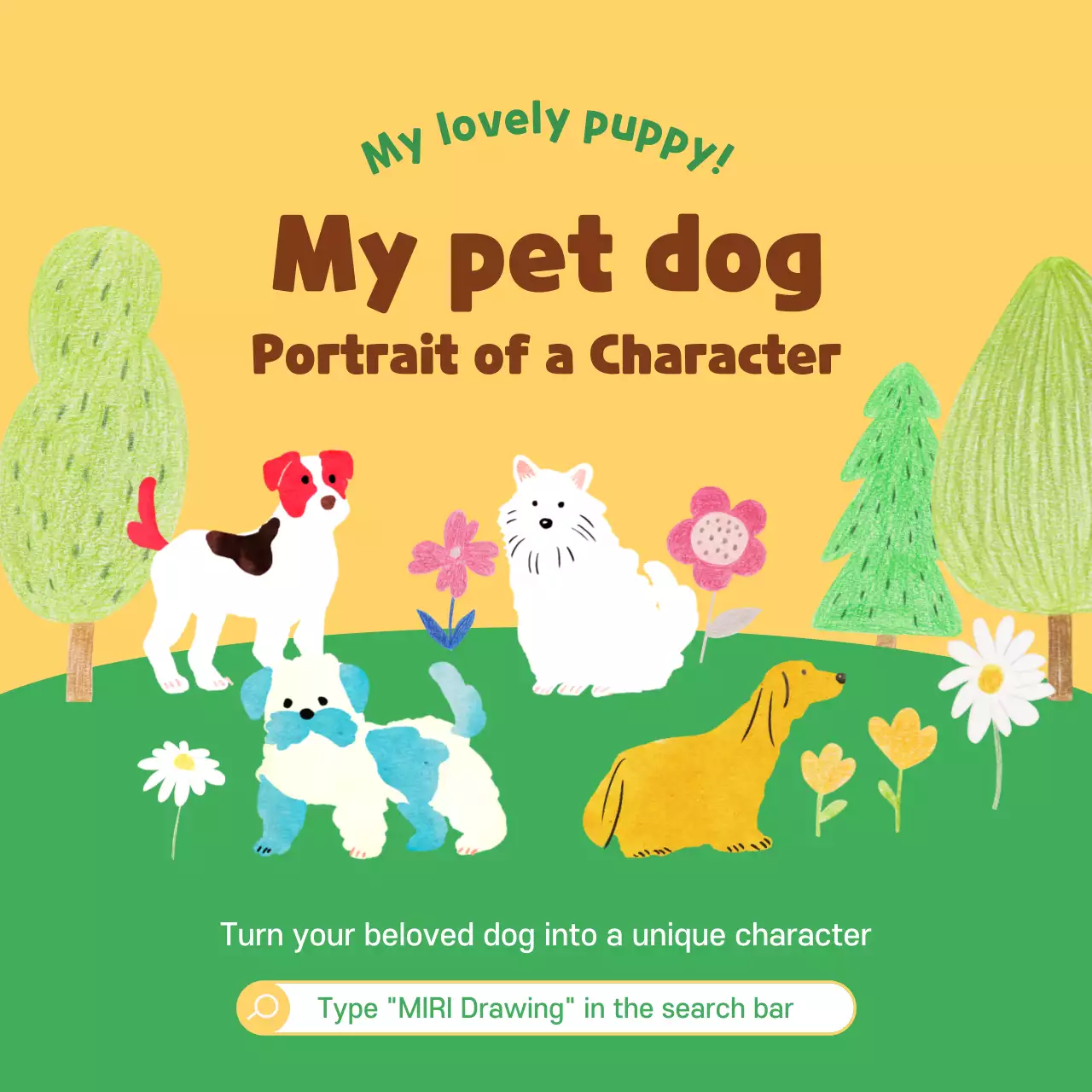 Promote a custom dog portrait in yellow-green tones