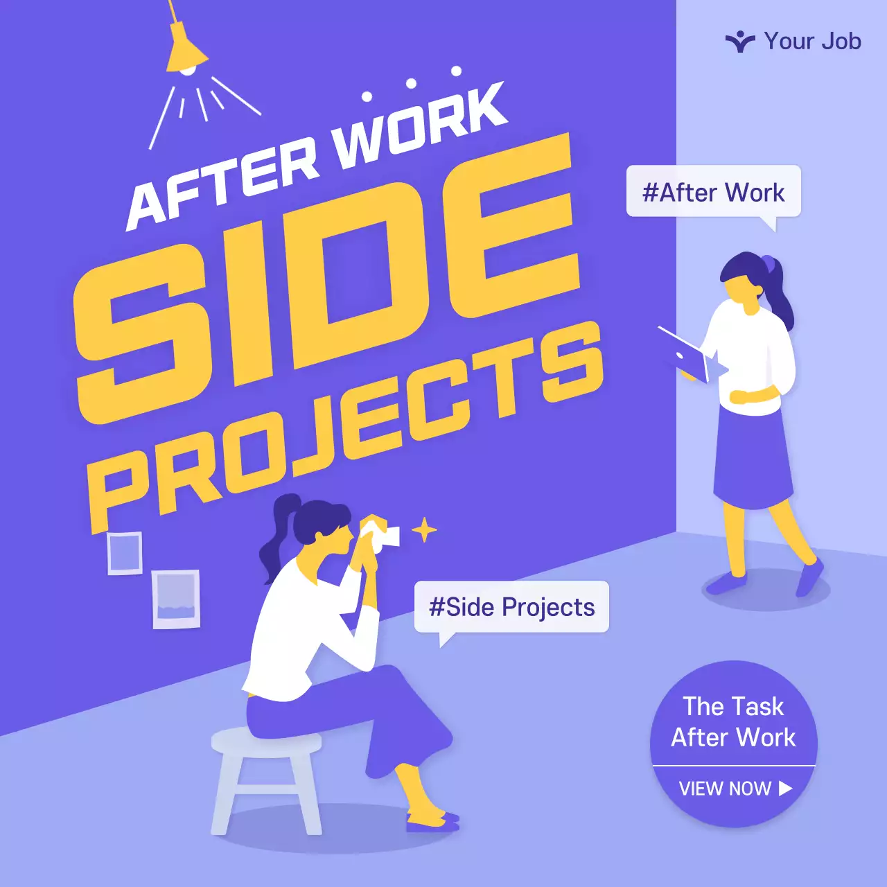 purple yellow illustration personal development side project cardnews