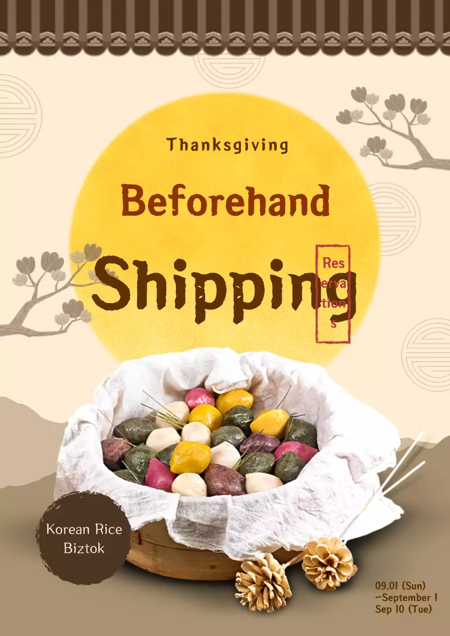 Pemesanan di muka untuk pengiriman hadiah Chuseok tradisional berwarna krem dan cokelat