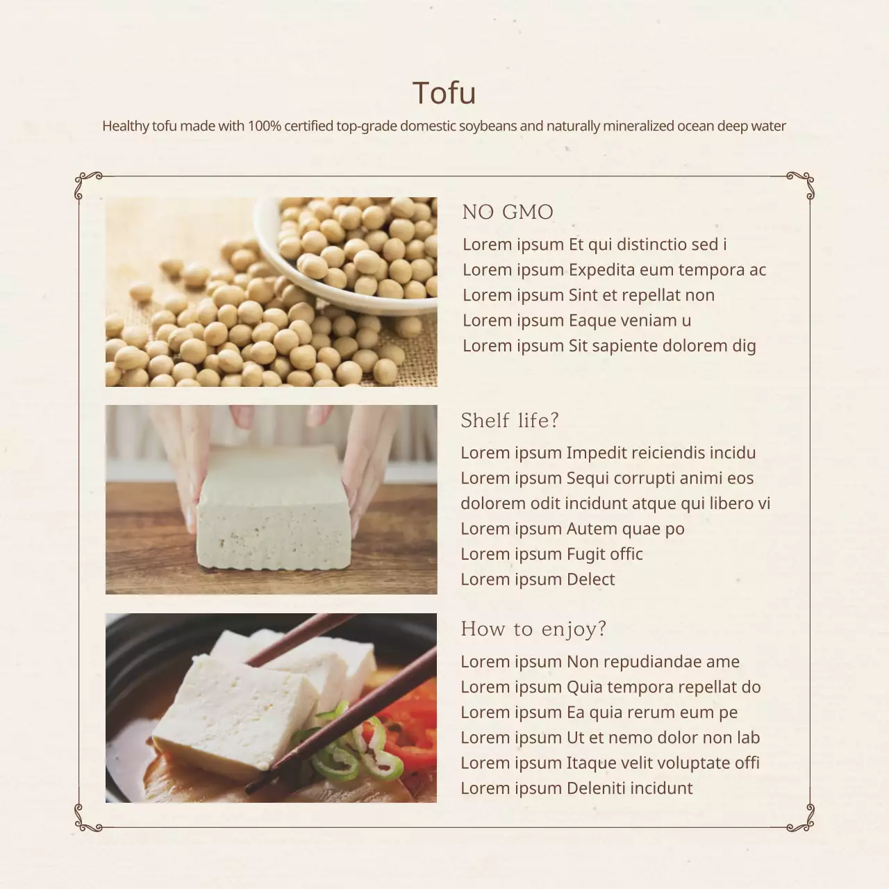 Descrição da marca tofu calmante quadrado