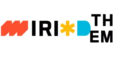 A logo with simple shapes and alphabets in various colors and black.