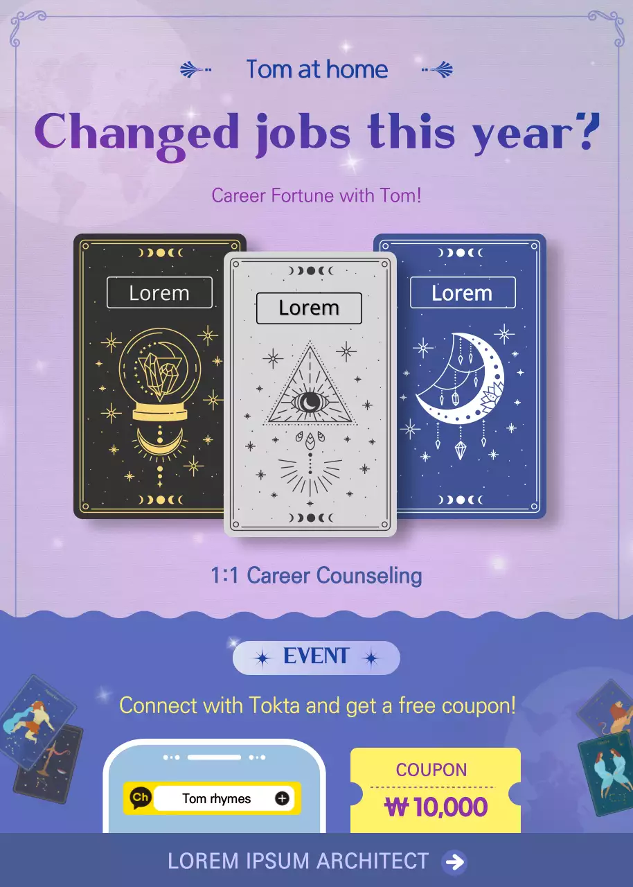 Um toque místico em roxo e azul-marinho Evento de cartas de tarot da sorte da carreira Pop-Up